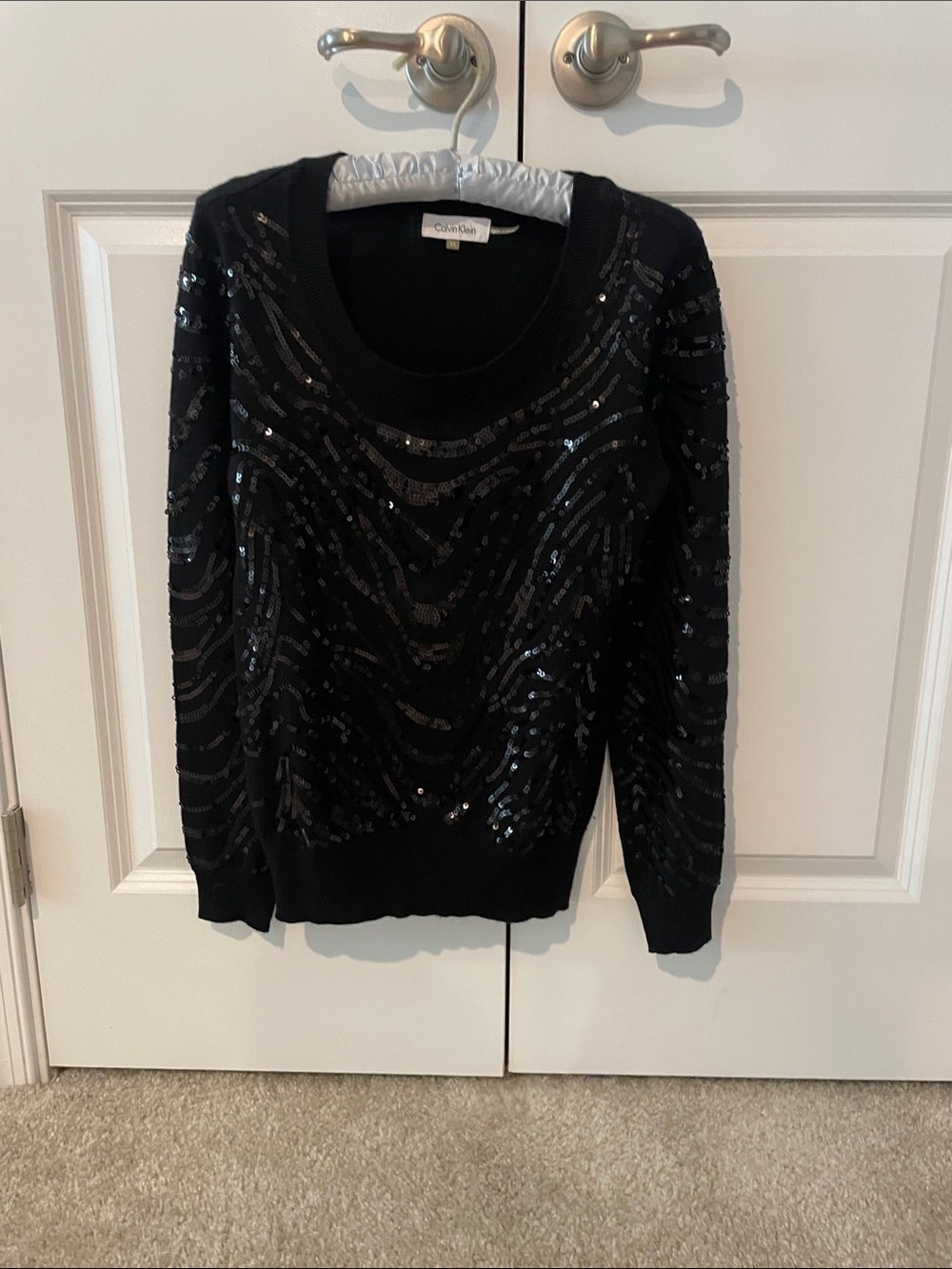 Calvin Klein Black Sequin Scoop Neck Sweater